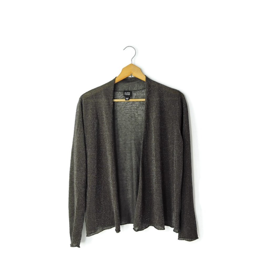 Eileen Fisher linen blend shimmer open front fly away cardigan top size S